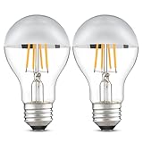 Half Chrome Light Bulb,Dimmable A19/A60 Silver Tipped Light Bulbs Silver Top Dipped Coated Light Bulb,Mirror Light Bulbs 4W(40W Equivalent),AC120V Warm White 2700K 350LM,Decorative Bulb,Pack of 2