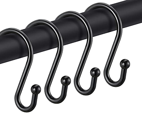 Metal Shower Curtain Hooks, Rust Proof Shower Curtain Rings, Black Shower Curtain Hooks for Bathroom, S Shaped Decorative Shower Hooks Hangers for Shower Curtain Rod,Set of 12