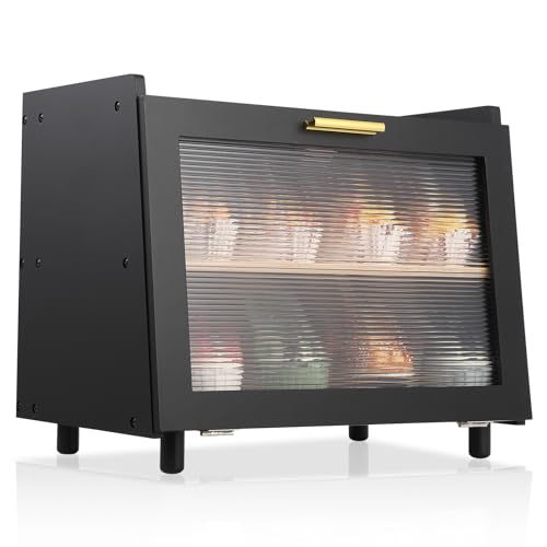 Double Layer Large Bread Box for Kitchen Counter, Large Capacity Bread Storage Container Farmhouse Bread Box with Window Bread Holder (Black)
