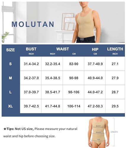MOLUTAN Modelador masculino de corpo inteiro, roupa íntima, body de compressão, regata feminina para