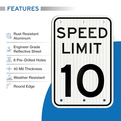 Image of Olanzu (2 Pack) Speed Limit Signs 10 MPH - 12 x 17 Inch Engineer Grade Reflective Aluminum, Rust-Free, Weatherproof, Fade Resistant, Easy to Mount Traffic Sign for Driveways & Roads