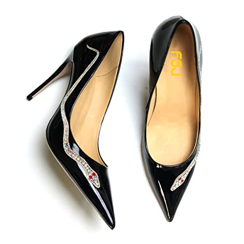 FSJ Women's Pointed Toe High Heels Classic Slip on Stiletto Leather Pumps Formal Dress Fashion Shoes4