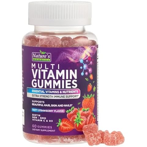 Multivitamin Gummies - Adult Gummy Vitamins for Women & Men, Nature's Daily Gummy Multivitamins for Adults, Vitamins A, C, E, B6, B12 - Multi Vitamin Supplement, Non-GMO, Berry Flavored - 60 Gummies Cover