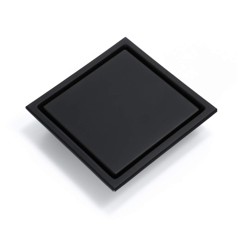 Desagüe Ducha Negro Canaleta de Drenaje de Suelo Acero Inoxidable 304 Desodorante Cuadrado Coladores de Desagüe Rejilla para Patio, Baño y Cocina, 15×15 cm