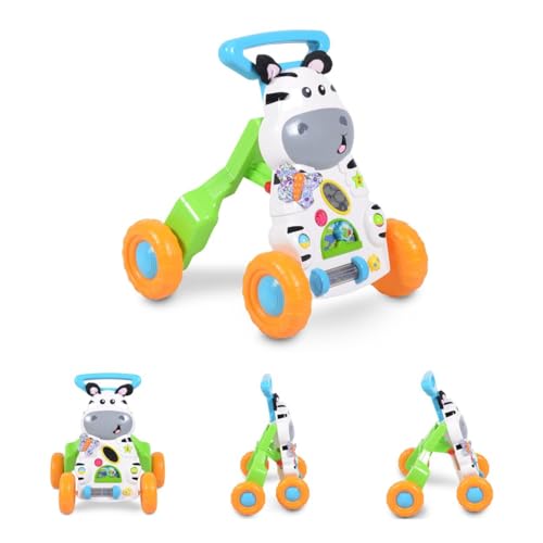 Moni Laufwagen kleines Zebra SL83007 klappbar Melodien Schiebegriff verstellbar blau