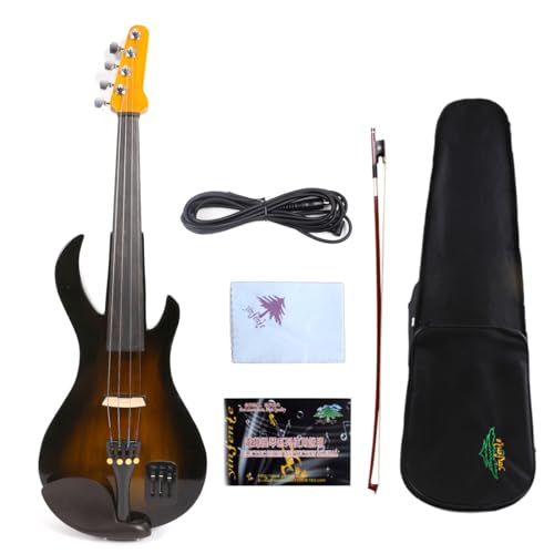 Yinfente Electric Violin 4/4 Full Size Violin Electric Guitar Shape Support Mp3 Ebony Fittings with Violin Case Bow