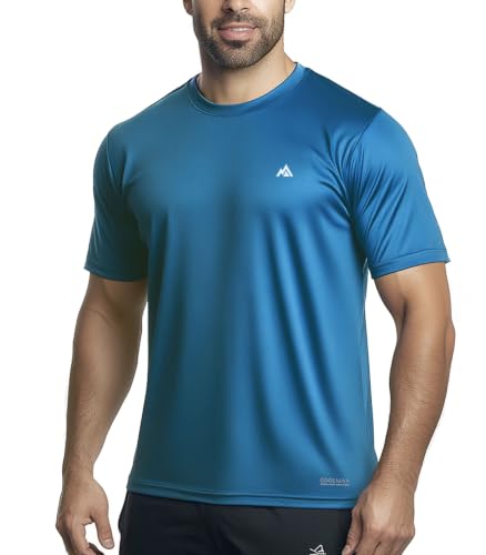 GritGlacier Instant Cooling Workout T-Shirt Quick Dry Performance Athletic Tee for Running Gym & Training Moisture Wicking Comfort Undershirt(Coolwave Blue L)