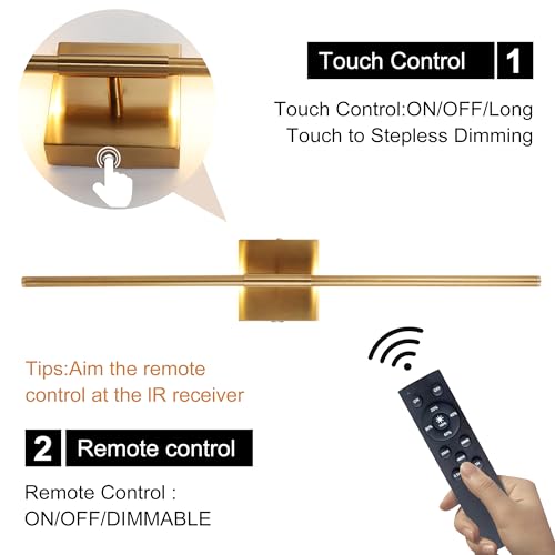 Image of 15800 mAh Battery Operated Wall Sconce with Remote Control Dimmable Wall Sconce Set of Two 3000K LED Brass Gold Wireless Wall Light Battery Powered Cordless Rechargeable Sconces Wall Lighting Set of 2