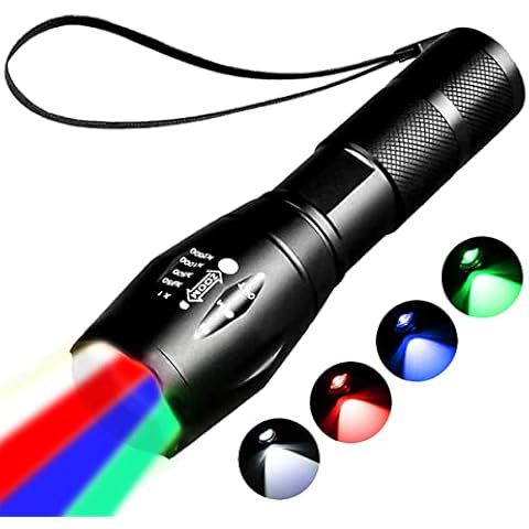 YZYOE Red Flashlight Rechargeable，Green Light Flashlight，Blue Light Flashlight，Blood Light for Observation, 4 in 1 White Light and Red Light and Blue Lights and Green Lights ，4 Modes. Cover