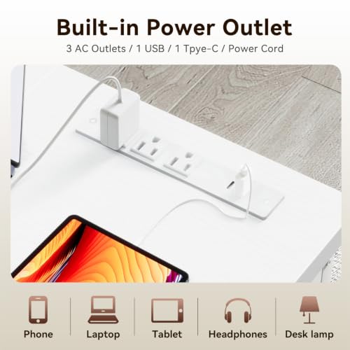 Image of Coleshome 71 Inch Long Computer Desk with Power Outlet, Thicker Desktop & Legs, Large Heavy Duty Office Desk for Home Office & Gaming, White