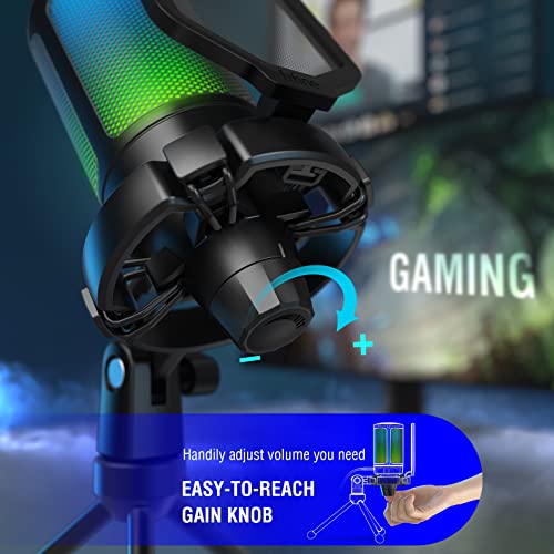 FIFINE USB Gaming Mikrofon, RGB Kondensator Mikrofone PC PS4 PS5, USB C Microphone mit Stummschalttaste, Stativ… - Image 4