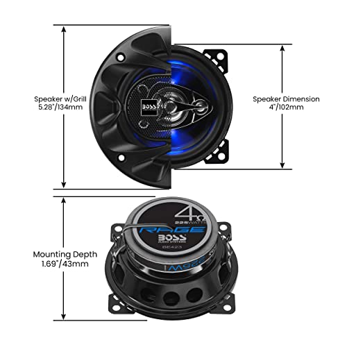 Boss Audio Systems Be423 Rage Series 4 Inch Car Door Speakers - 225 Watts (Pair), 3 Way, Full Range, Tweeters, Coaxial, Sold In Pairs, Bocinas Para Carro #TOP3