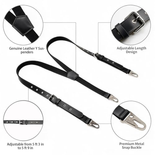 Image of Ringsun Genuine Leather Suspenders for Men, Y Design Hidden Suspenders Under Clothes, Adjustable Accessories for Men