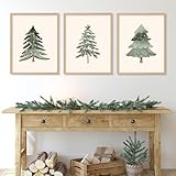 JarThenaAMCS 3Pcs Christmas Tree Wall Art Prints Watercolor Xmas Tree Art Poster Winter Forest Wall Decor for Gallery Living Room Bedroom (UNFRAMED 11 x 14in)