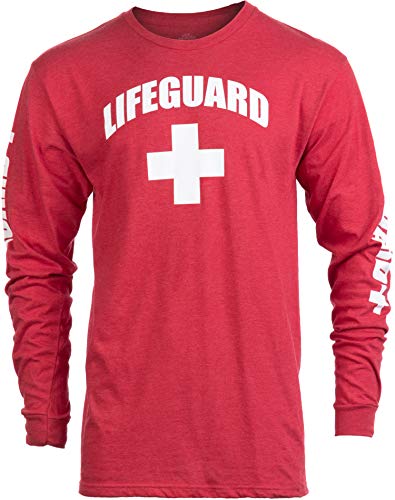 Ann Arbor T-shirt Co. Lifeguard | Red Guard Unisex Uniform Costume Long Sleeve T-Shirt for Men Women - Red XL