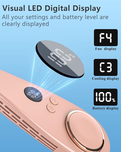 Image of Neck Fan that Blow Cold Air with Cooling Plate, Recharable 5500mAh Battery Powered, Potable Silent Mini Neck Air Conditioner, Cordless Leafless Quiet Face Fans for Kid Adults Travel Work Sports, Pink