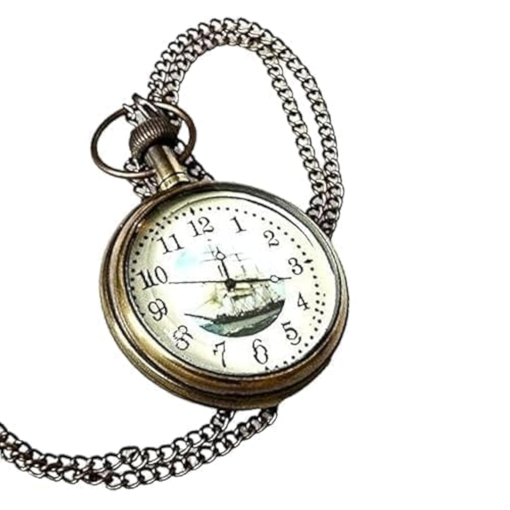 Brass Pocket Watch with Chain & Leather Case