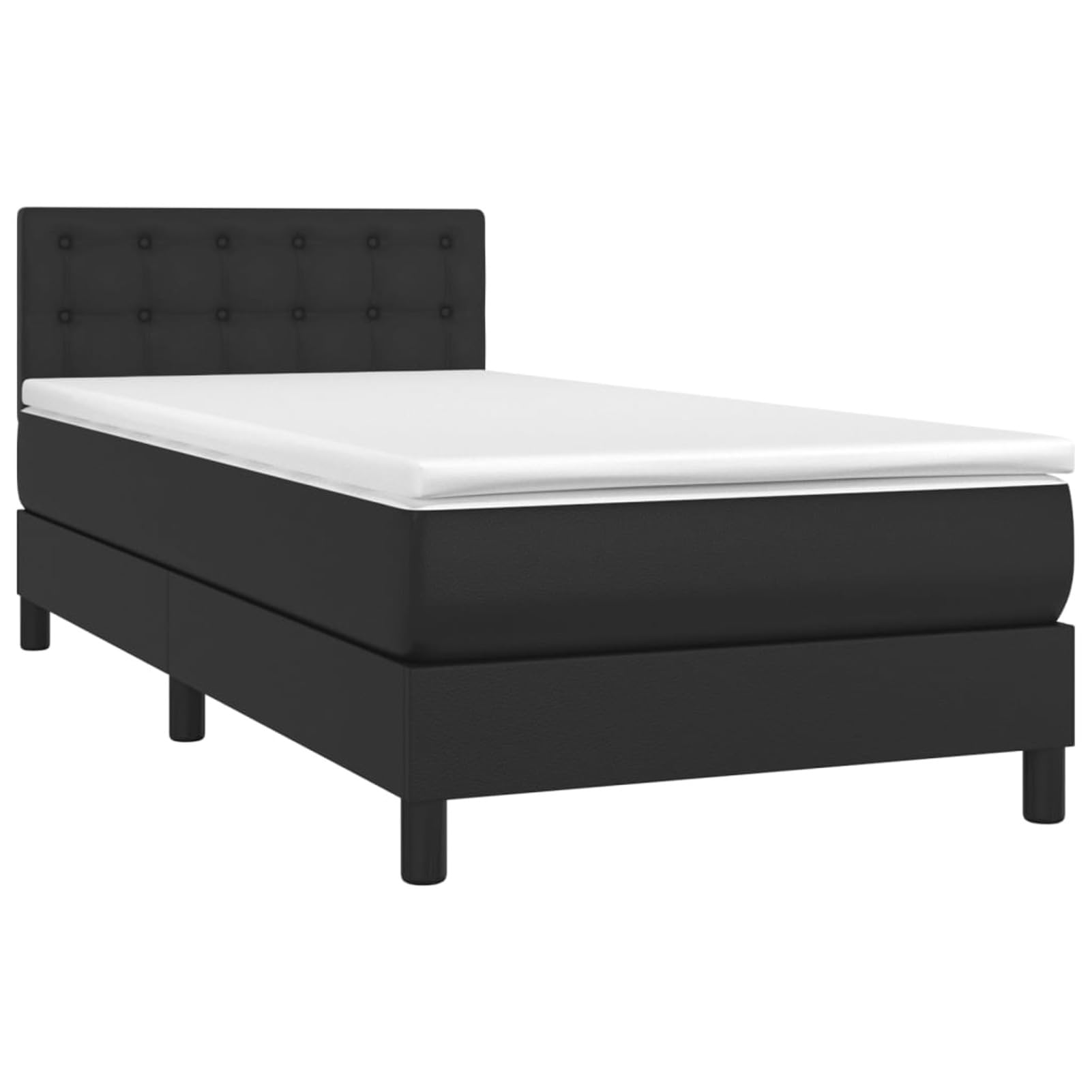 Letto a molle 90 x 200 cm, 90 x 200 cm, con materasso, letto a molle, letto singolo con testiera e LED in ecopelle, colore nero, 90 x 200 cm