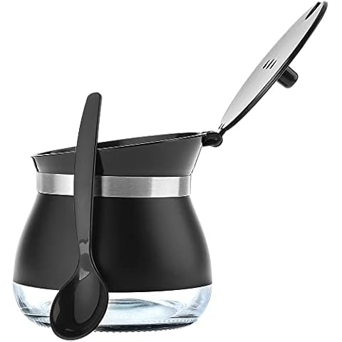 KADAX Zuckerdose mit Löffel, 270ml Zuckerbehälter aus pulverbeschichtetem Glas Cover