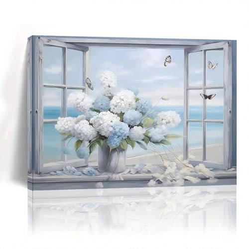 Papillons floraux bleus sur toile pour habiller un mur vide de bureau ou maison