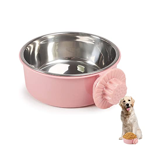 Futternapf für Haustierkäfige, Edelstahl, zum Aufhängen, abnehmbare Futternäpfe für Hunde, Katzen, Kleintiere, Rosa