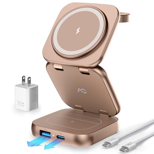 Image of 5-in-1 Wireless Charger for MagSafe, AC ISLAND Portable Travel Charging Station, 35W Max Qi2 Fast Foldable Magnetic Stand, Evolved for iPhone 17-12 Series, Apple Watch, AirPods (with 35W Adapter)