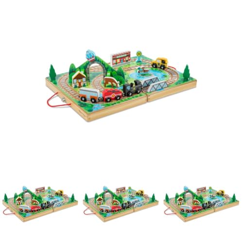 Image of Melissa & Doug Take-Along Railroad Tabletop Playset with Wooden Train Toys, Animals & Scenery Play Pieces, Preschool Learning Toys for Girls & Boys 3+ - FSC Certified (Pack of 4)