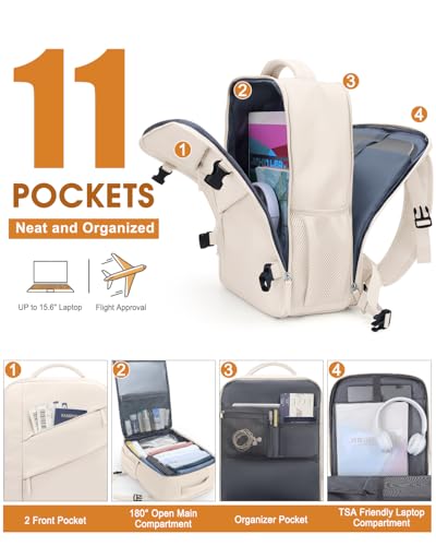 Capolo Travel Backpack for Women Men Waterproof Laptop Backpack Flight Approved Carry On Backpack Overnight Weekender Bag College Bookbag for Business, Work, Traveling Fits 15.6 '' Laptop,Beige - Image 6