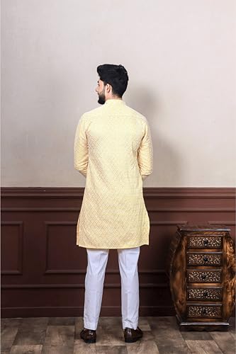 Image of ALMORA Men's Embroidered with Thread Work and Cotton Blend Only Slim Fit Kurta for Men
