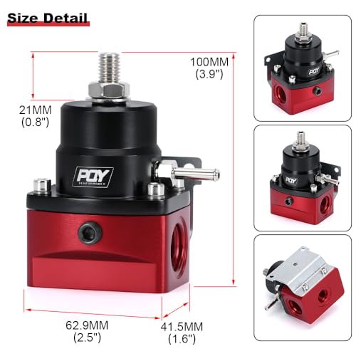 PQY Adjustable Fuel Pressure Regulator Kit 3-70PSI with AN8 Feed Port and AN6 Return Port (red+black) - Thumbnail 5