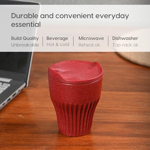 Image of Eha Earth Friendly Rafter Coffee Mug with Lid | Tea Cup Set | 300 ml | Made with Rice Husk | Microwave Safe Mugs for Gifting | 4 Unit | Multi Dark
