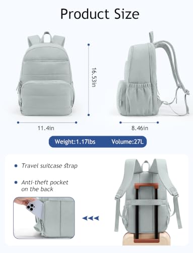 Image of Uselike Travel Backpack for Women, 15.6 Inch Laptop Backpack, Quilted College Bookbag, Cute Work Backpacks, Water Resistant (Dawn Grey)