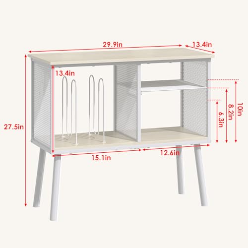 Image of Record Player Stand, Large Vinyl Record Storage with Adjustable Divider, Holds Up to 200 Albums, Multifunctional Vintage Turntable Stand for Living Room & Bedroom, Patent Pending