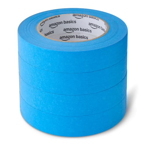 Amazon Basics Blue Painters Tape Protects Surfaces Removes Easily No Residue 0.94 x 60-Yard 4 Rolls