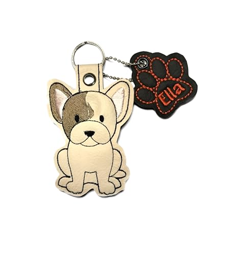 Generisch Schlüsselanhänger Hund French Bulldog personalisierbar Name Schlüsselanhänger Taschenanhänger Anhänger Schlüsselring Rucksack Kofferanhänger Schultasche
