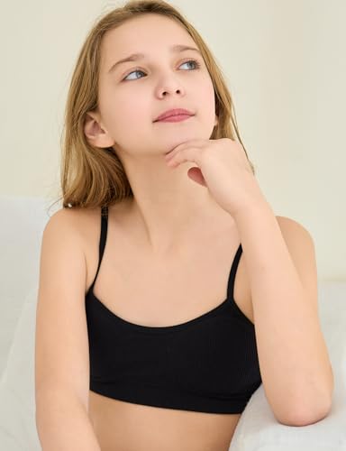 Suekaphin Girls Training Bra Padded Seamless Soft Bras for Girls with Adjustable Strapes Removable Pads Pack of 33