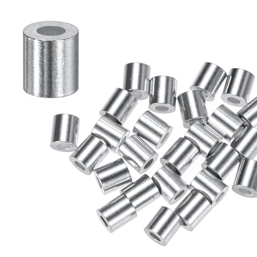 M METERXITY 50-Pack Aluminum Crimping Loop Sleeves, 2mm 5/64 Round Barrel Wire Rope Sleeves Cable Ferrule for Wire Rope/Cables Crimping Loop Sleeve