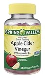 Spring Valley Apple Cider Vinegar 500 mg Powder, Great Apple Flavor, 60 Gummies