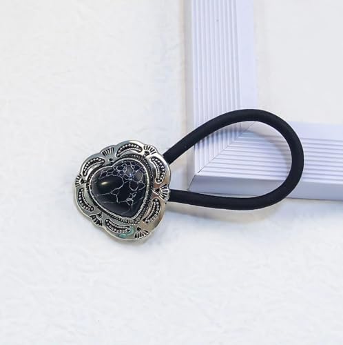 Concho Western Turquoise Squash Blossom Hairband and Tie Concho Metal Ponytail Holder Metal Hair Ties. (3 Pcs-Set) (typeD)4