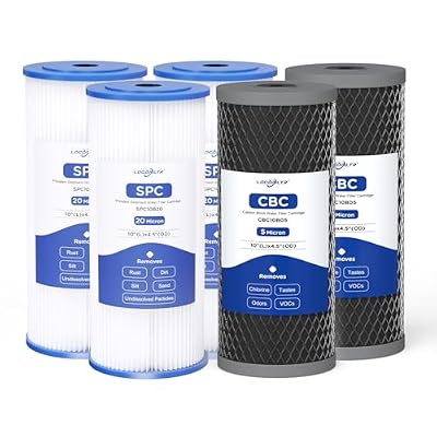 2-Stage 10 x 4.5 inch Whole House Water Filter Replacement Cartridges, 20 Micron Pleated Sediment and 5 Micron Carbon Block Water Filters (3P Pleated & 2P Carbon)