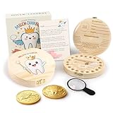 Gzxhsy Milchzahndose mit bunten Motiven für Jungen und Mädchen | Zahnfee Geschenk set mit 2 Münzen, Lupe & Brief | Personalisierbare zahnbox für Milchzähne, Geschenk zur Wackelzahnzeit (Rund-ZahnStab)