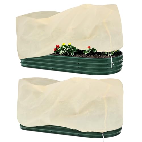 Homoda Plant Covers Freeze Protection, 2 Pack Garden Covers for Raised Bed, Frost Cloths for Outdoor Plants, Winter Protection for Vegetables & Flowers (55'×28'×18', Fit 2'×4' Bed)