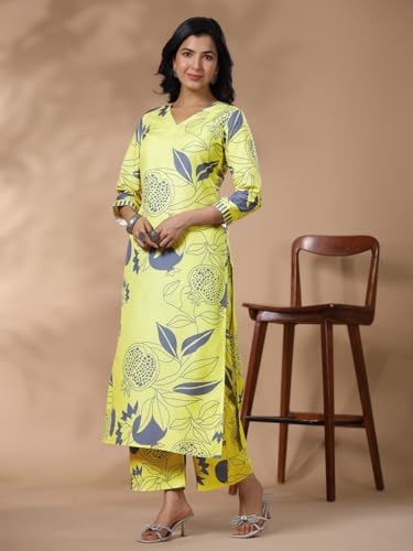 Image of GoSriKi Women's Rayon Blend Straight Printed Kurta & Palazzo