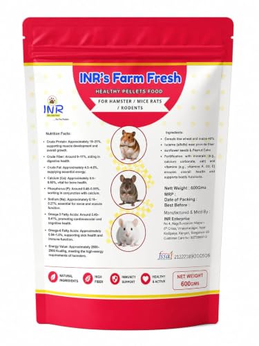 Image of INR's Farm Fresh Healthy Pellets Food for Hamsters, Rats, Mice & Rodents - 240g | Omega 3 & 6 | Multi-Grain & Vitamin-Rich | High-Fibre Diet | Balanced Pellet Feed for Small Pets - All Life Stages