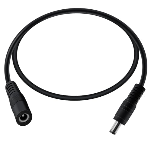 HuaLiSiJi DC5521 Cable 12V 24V 18AWG Cable de Extensión 2.1mm x 5.5mm Plug DC Macho a Hembra para Tiras de Luz LED, CCTV Camera Power, Coche, Monitores (Schwarz, 0.5m)