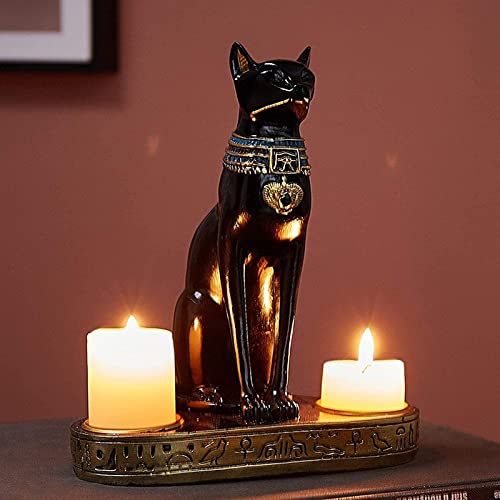 Antike ägyptische Katze Göttin Kerzenhalter Statue Harz Handwerk Neuheit Katze Harz Home Office Bar Dekoration Sammlerstück Bastet Skulptur Cover