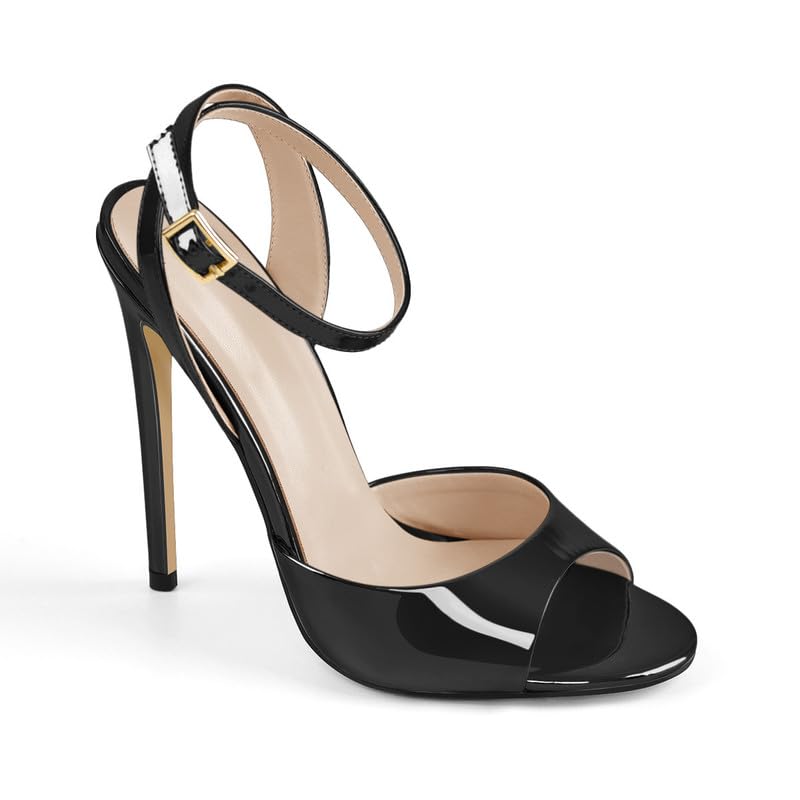 blingqueen Damen Peeptoe Sandaletten Lack Sandalen Stiletto Slingback High Heels