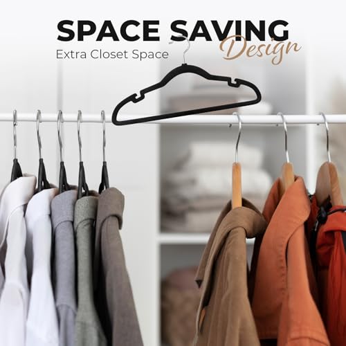 100-Pack-Velvet-Hanger-for-Shirt-Pants-Dresses-Skirts-Suits-Jackets-Slim-Space-Saving-Design-Standard-Coat-Hanger-Sturdy-Durable-Design-with-Shoulder-Grooves-Hook