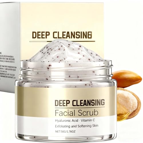 Deep Cleasing Facial Scrub, Vitamin C Face & Body Scrub Exfoliator for Blackhead Acne Dull Skin, Walnut Face Scrub & Mask for All Skin Types, Skin Care for Pore Cleaner Softening & Dead Skin Remover