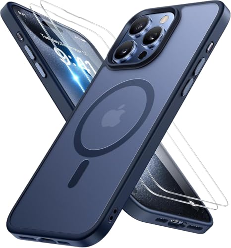 Coque iPhone 15 Pro Max antichoc bleu mat avec protection militaire